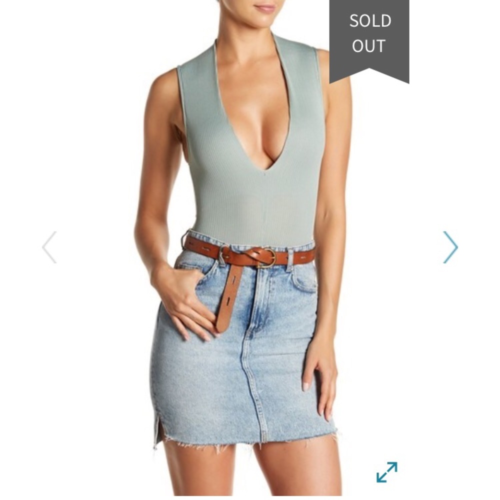 NWT Dance & Marvel Bodysuit Nude Deep Plunge